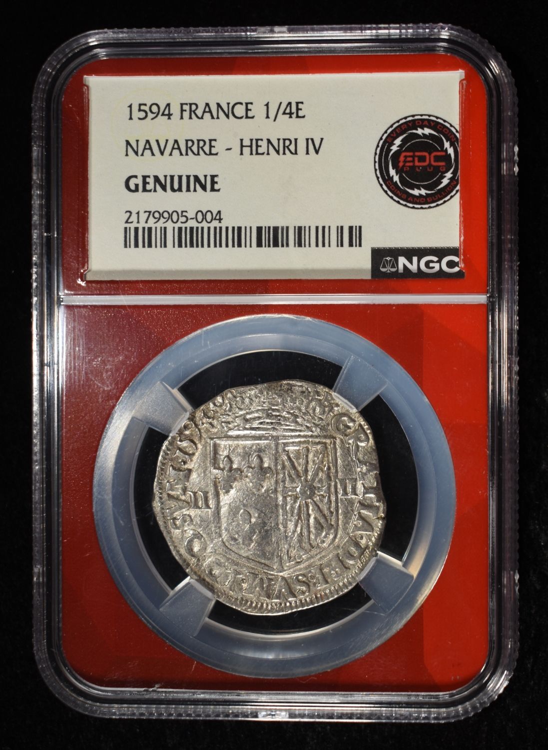 1594 FRANCE 1/4E NAVARRE- HENRI IV NGC GENUINE