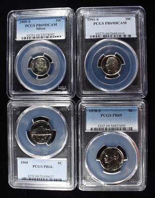(4) PCGS GRADED COINS. 1970-S JEFFERSON NICKEL PCGS PR69, 1960 JEFFERSON NICKEL PCGS PR66 