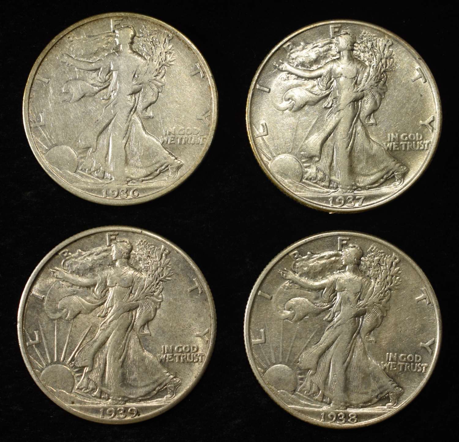 1936, 37, 38, 39 WALKING LIBERTY HALF DOLLARS