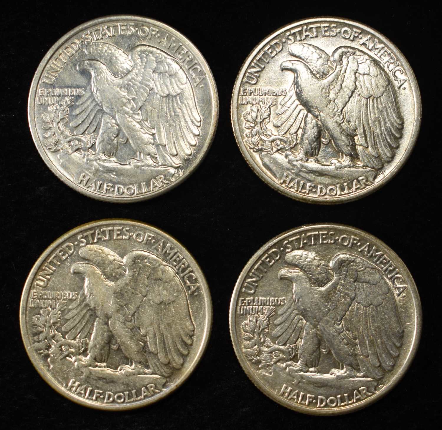 1940, 41, 42, 43 WALKING LIBERTY HALF DOLLARS AU