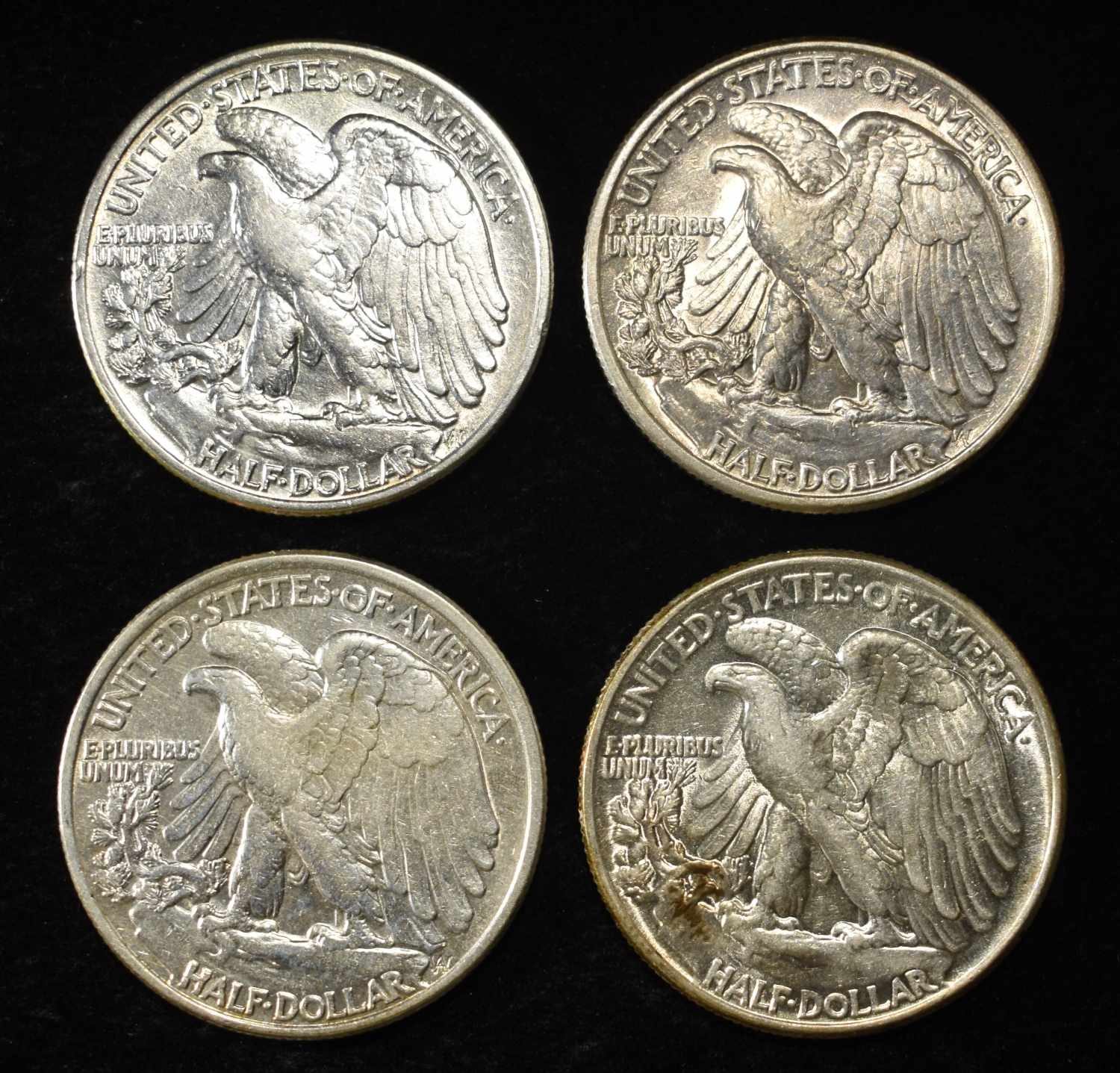1944, 45, 46, 47 WALKING LIBERTY HALF DOLLARS AU