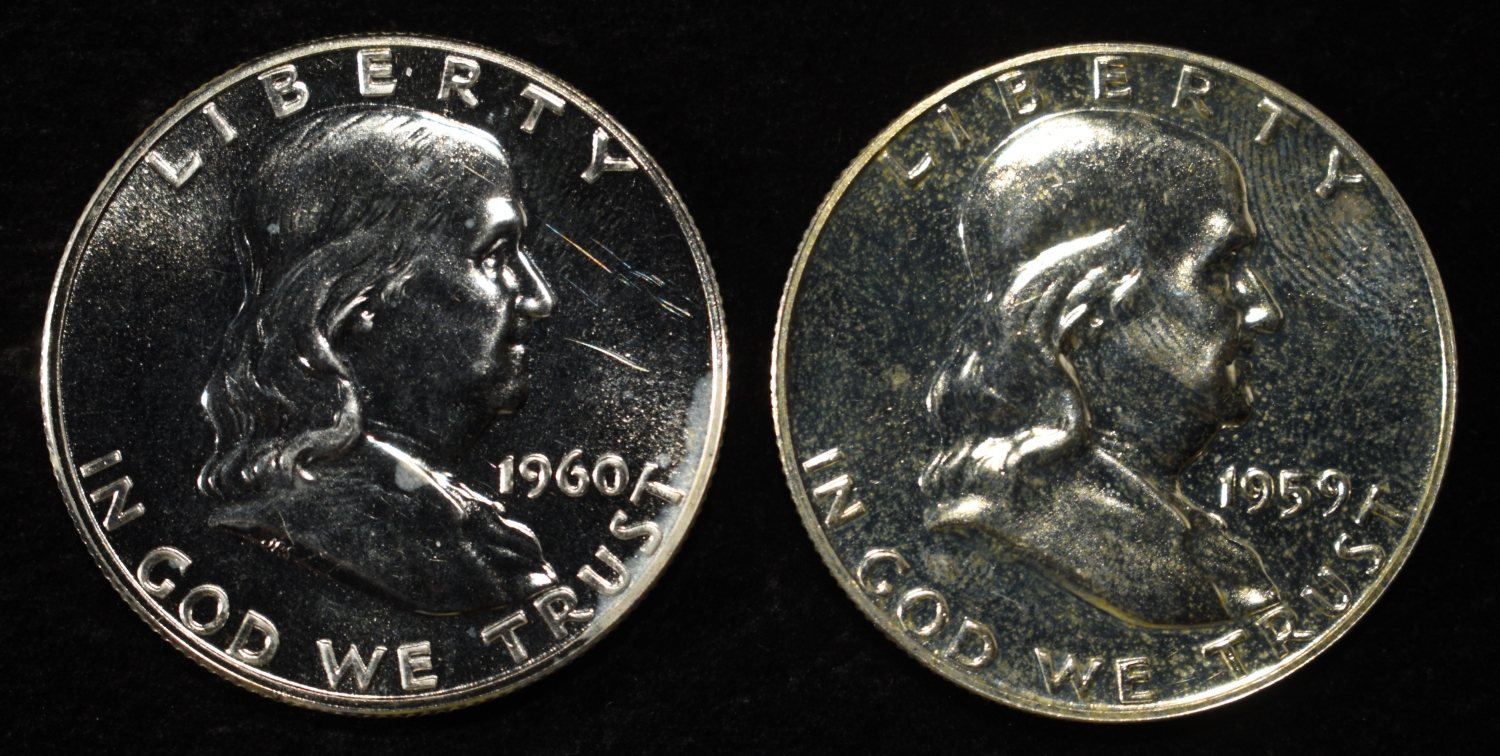 1959 & 1960 FRANKLIN HALF DOLLARS CH PROOF