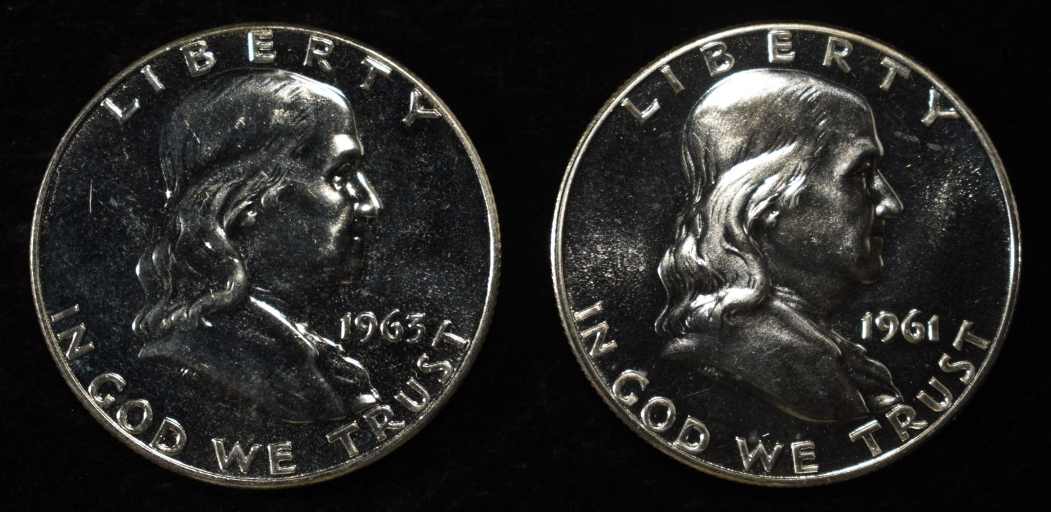1961 & 1963 FRANKLIN HALF DOLLARS CH PROOF