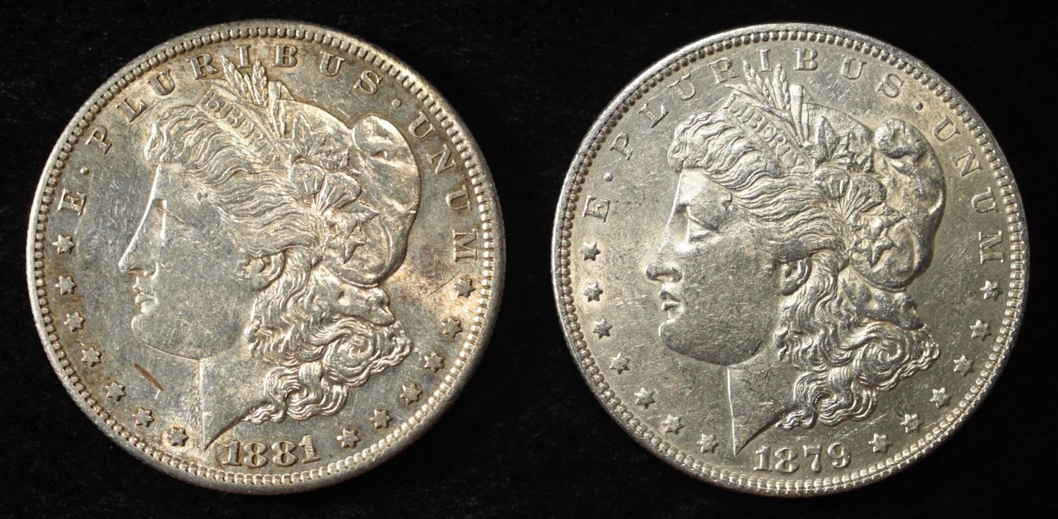 1879 & 1881-S MORGAN DOLLARS CH AU