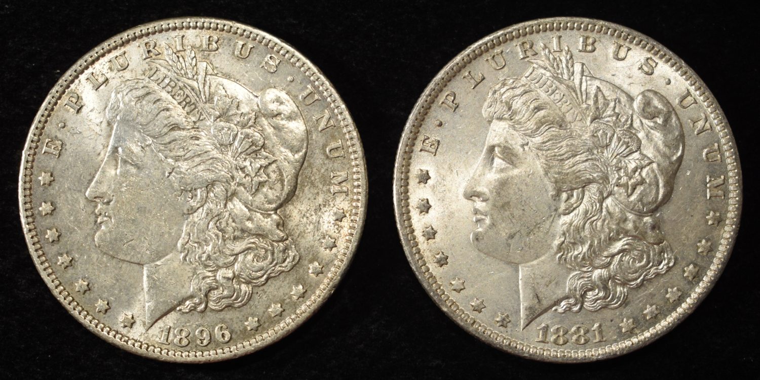 1881-O & 1896 MORGAN DOLLARS CH AU
