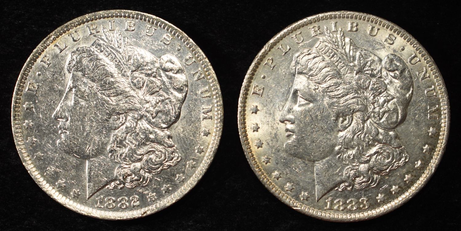 1882-O & 1883-O MORGAN DOLLARS AU