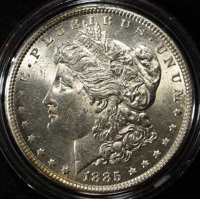 1885 MORGAN DOLLAR CH BU. LEADERS IN ON-LINE AUCTIONS ESTIMATE $100 - $130.