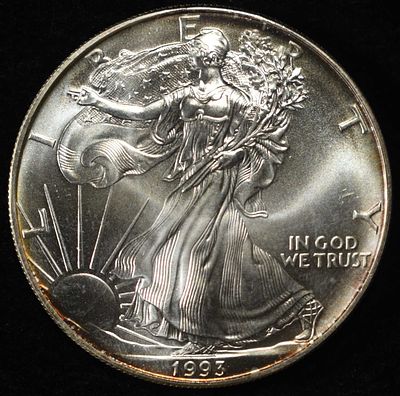 1993 AMERICAN SILVER EAGLE. TOP RATED AUCTION HOUSE ESTIMATE $110 - $160.