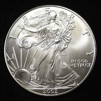 2002 AMERICAN SILVER EAGLE. WEEKLY COIN & CURRENCY AUCTIONS ESTIMATE $110 - $160.