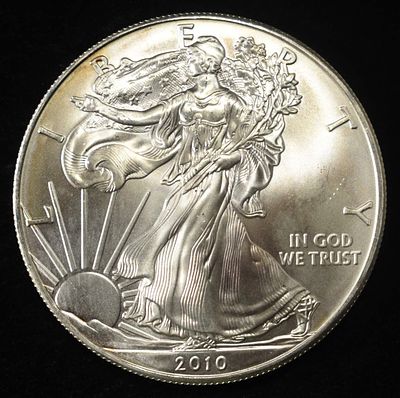 2010 AMERICAN SILVER EAGLE. LEADERS IN ON-LINE AUCTIONS ESTIMATE $130 - $180.