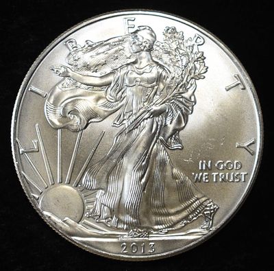 2013 AMERICAN SILVER EAGLE. LEADERS IN ON-LINE AUCTIONS ESTIMATE $110 - $160.