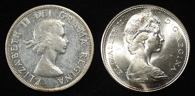 (2) 80% SILVER CANADIAN DOLLARS. TOP RATED AUCTION HOUSE ESTIMATE $130 - $180.