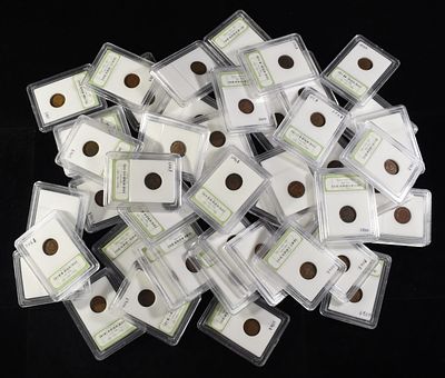 (50) INDIAN CENTS IN CASES. TOP RATED AUCTION HOUSE ESTIMATE $80 - $120.