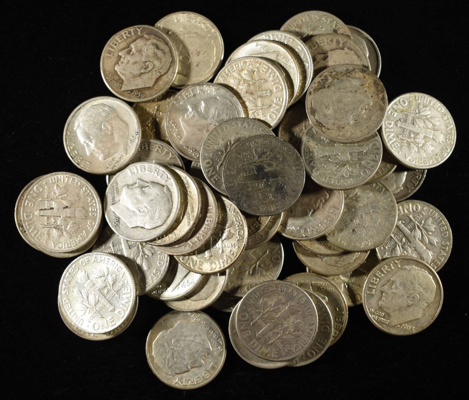 (50) ROOSEVELT DIMES 90% SILVER
