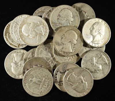 (20) 90% SILVER WASHINGTON QUARTERS. CHECK OUT OUR UPCOMING AUCTIONS ESTIMATE $340 - $390.