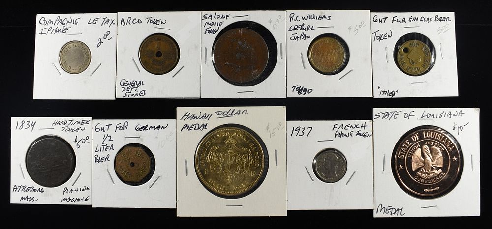 MEDALS & TOKENS COLLECTORS LOT. INCLUDING (1) STATE OF LOUISIANA MEDAL, (1) FRENCH PHONE TOKEN 