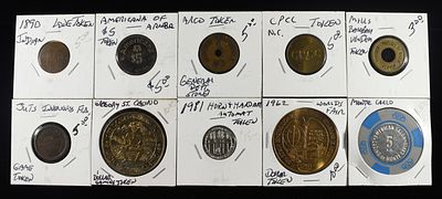 TOKEN COLLECTORS LOT. INCLUDING (1) MONTE CARLO TOKEN, (2) GAMING TOKENS & (7) MISC TOKENS 