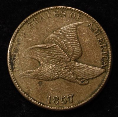 1857 FLYING EAGLE CENT AU. WEEKLY COIN & CURRENCY AUCTIONS ESTIMATE $400 - $450.