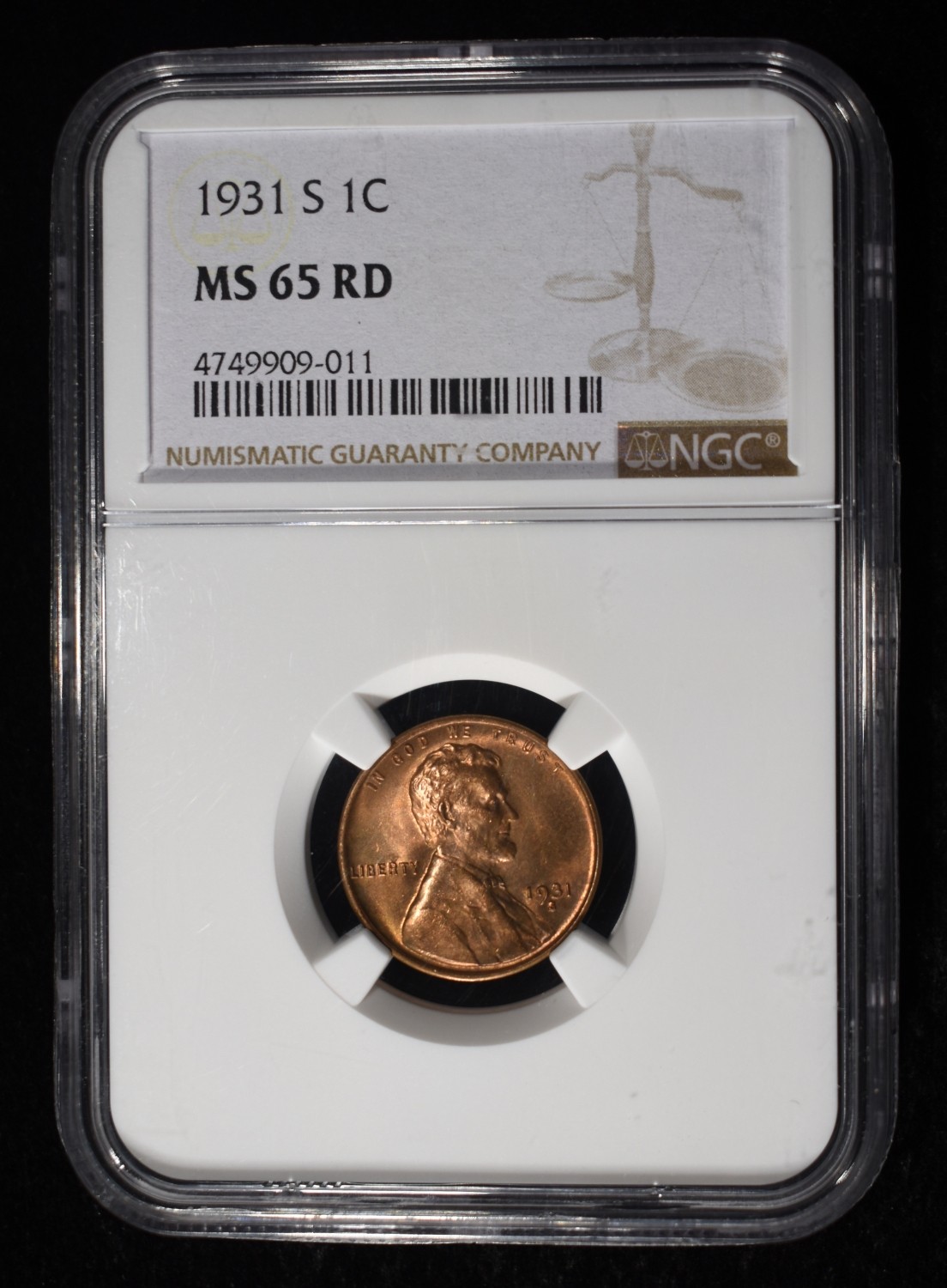 1931-S WHEAT CENT NGC MS65 RD