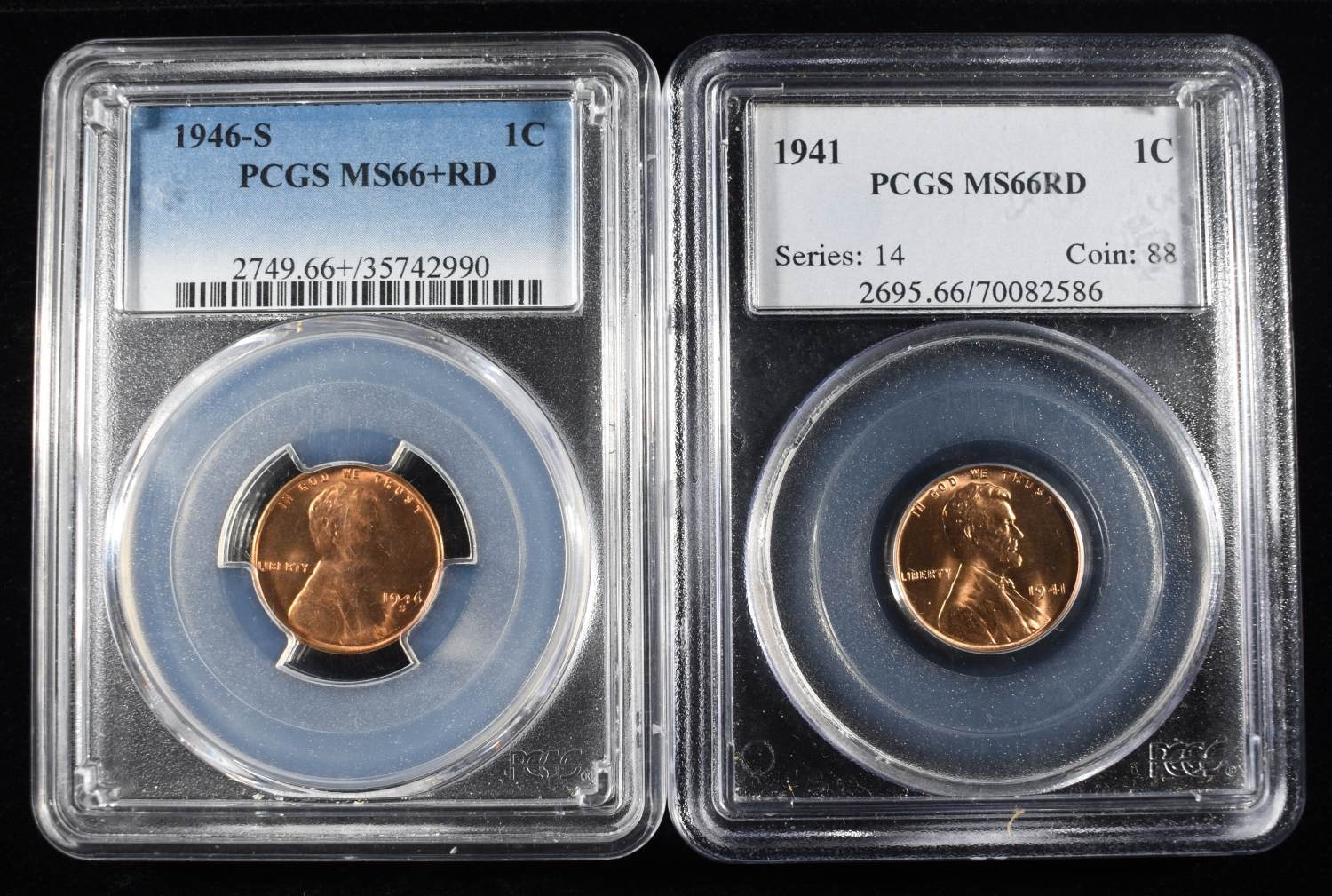 1941 & 1946-S WHEAT CENT PCGS MS66RD
