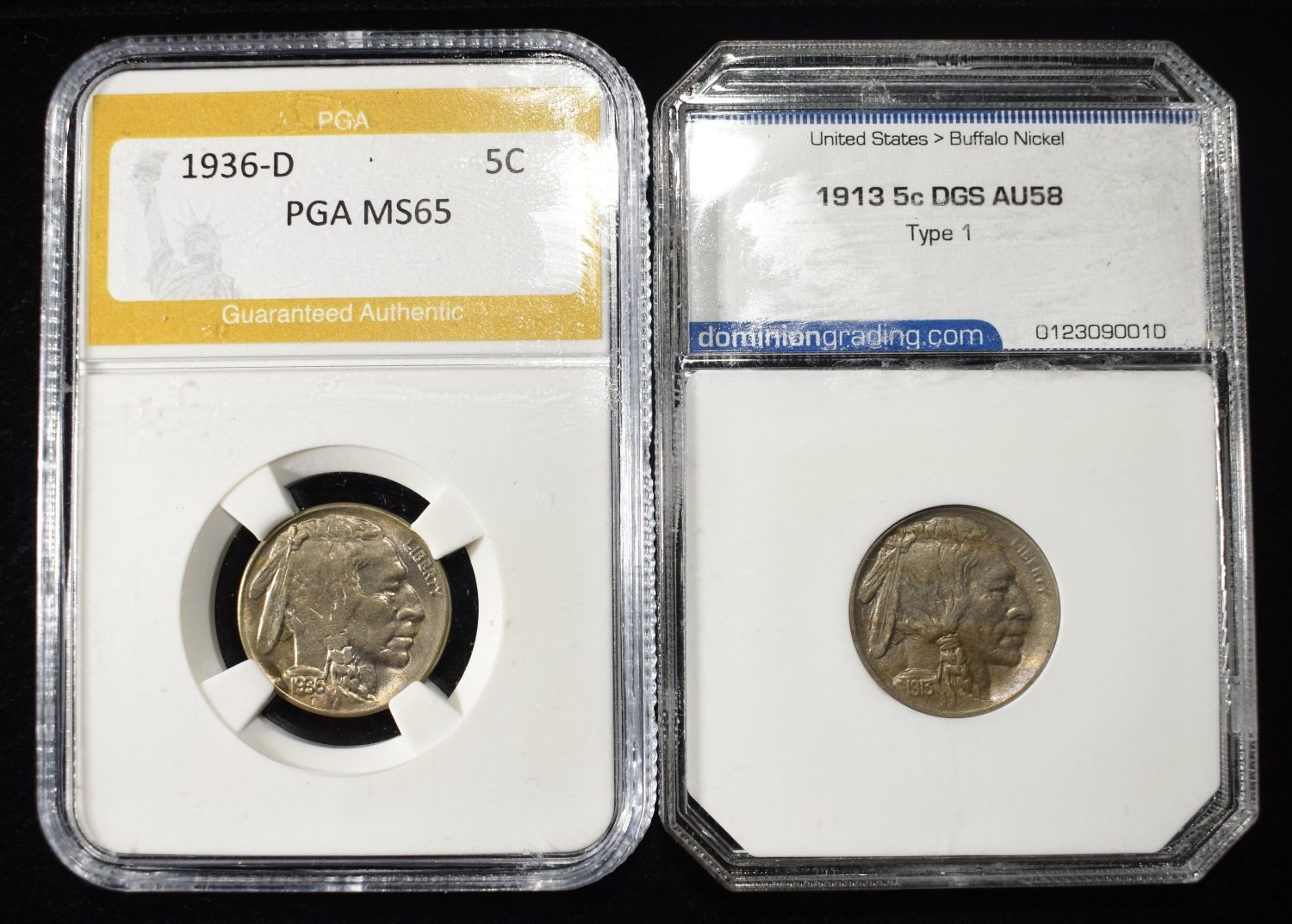 (2) GRADED BUFFALO NICKELS