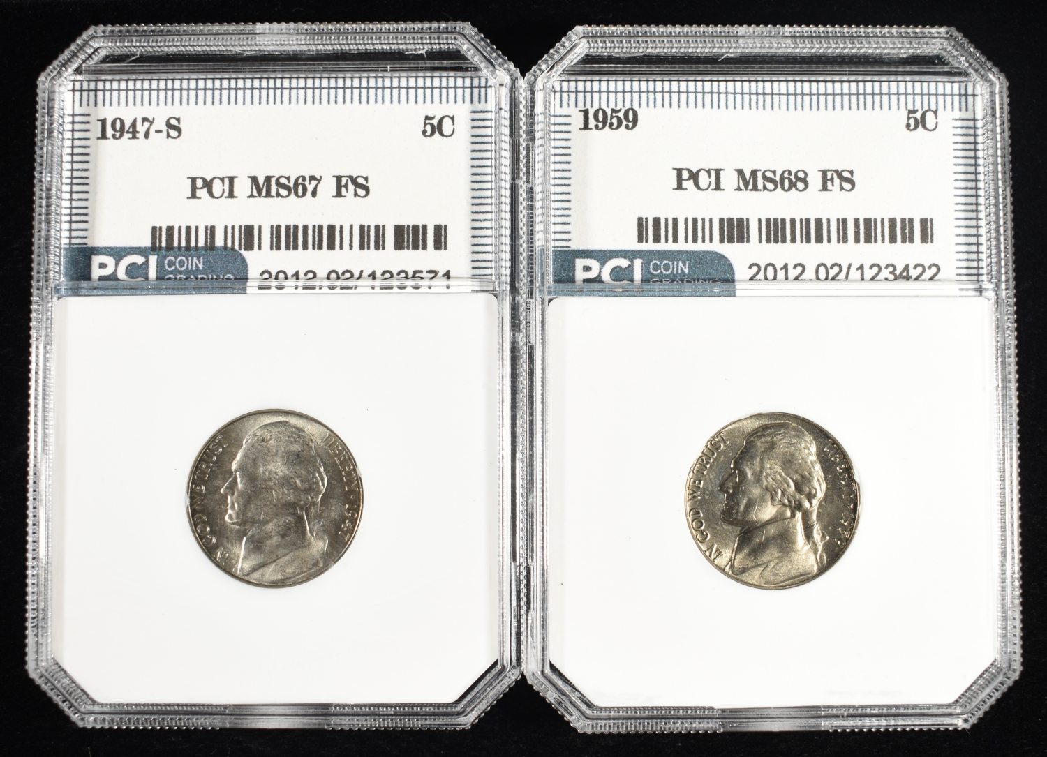 1947-S & 1959 JEFFERSON NICKELS PCI SUPERB GEM FS
