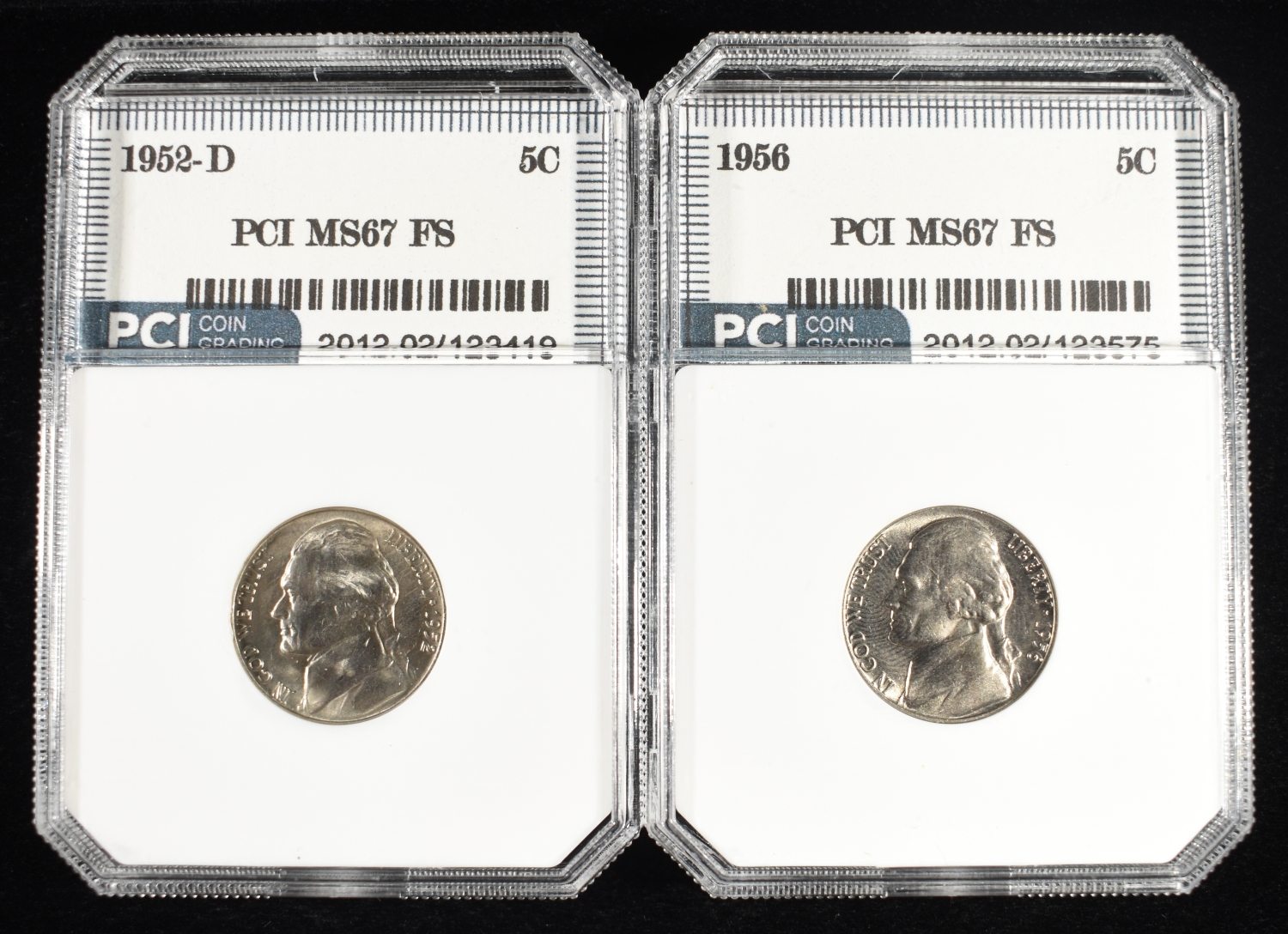 1952-D & 56 JEFFERSON NICKELS PCI SUPERB GEM BU FS