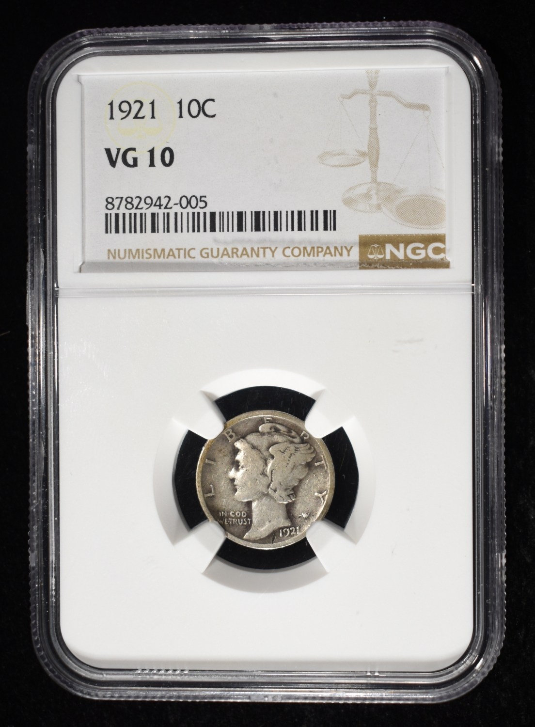 1921 MERCURY DIME NGC VG10