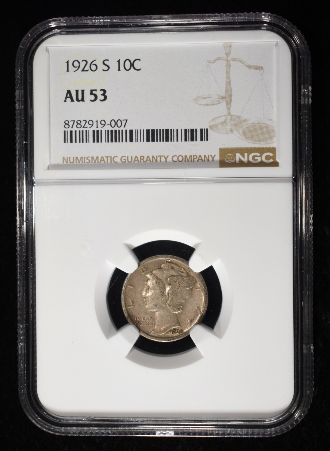 1926-S MERCURY DIME NGC AU53