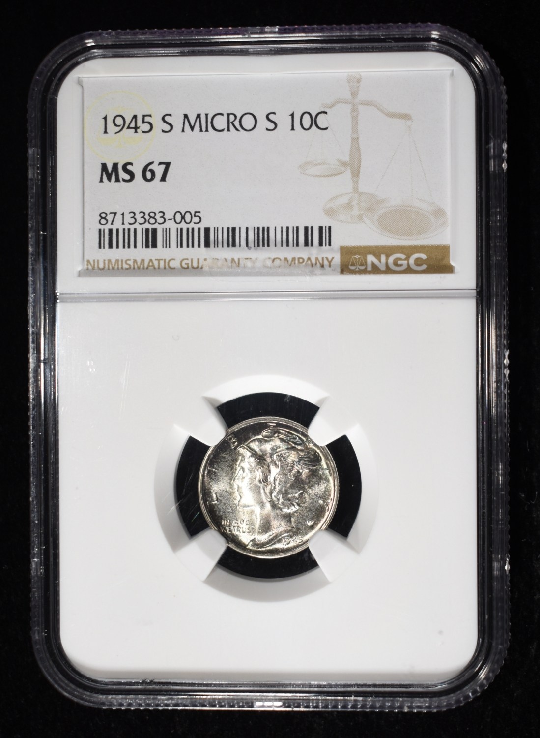 1945-S MERCURY DIME NGC MS67 MICRO S