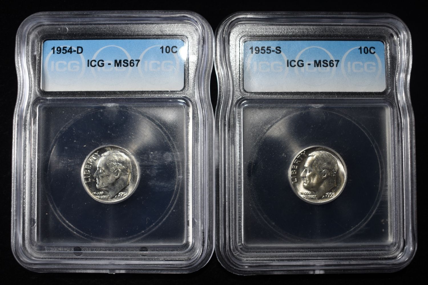 1955-S & 1954-D ROOSEVELT DIMES ICG MS67