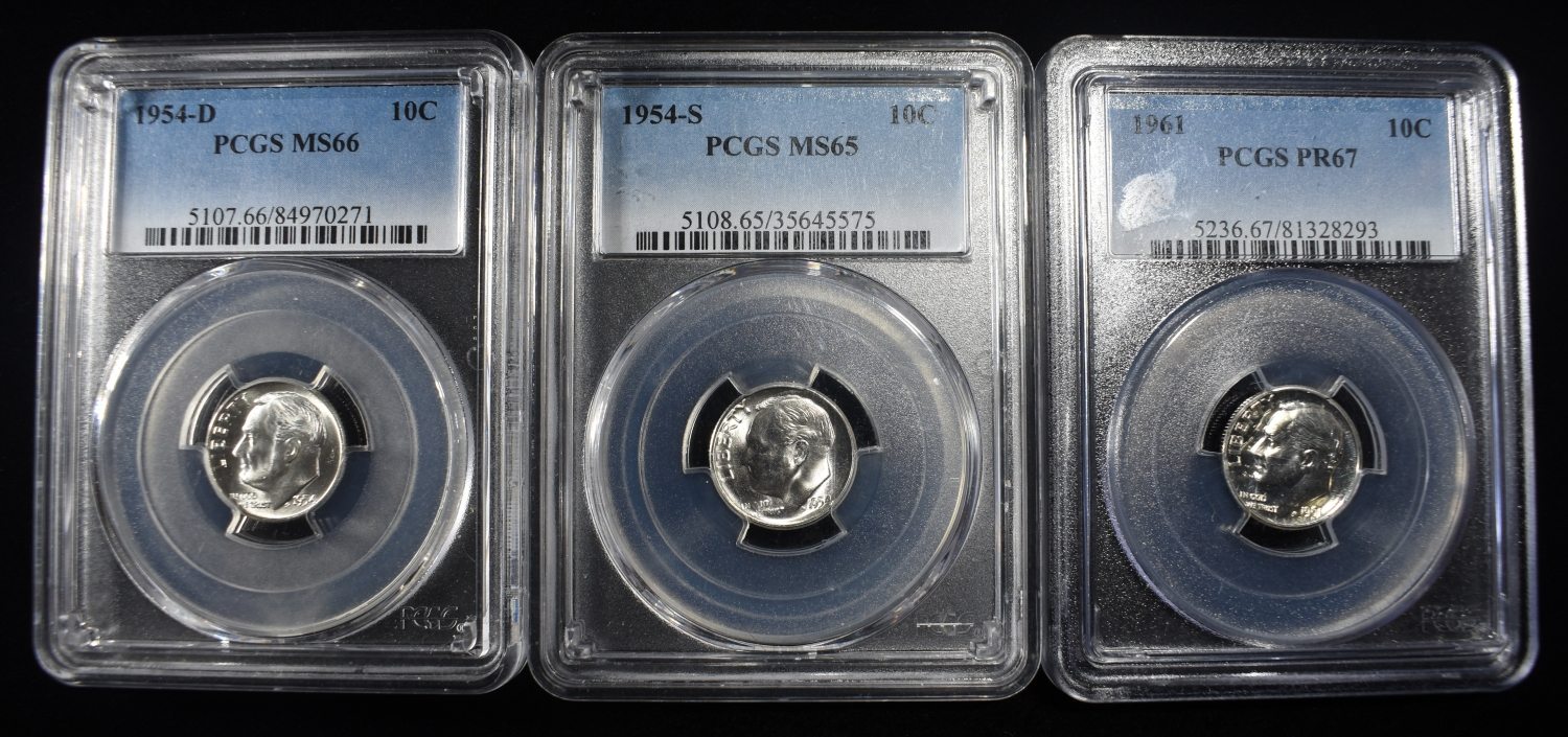 1954-D&S & 1961 ROOSEVELT DIMES PCGS MS65-67