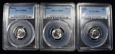 1954-D&S & 1961 ROOSEVELT DIMES PCGS MS65-67. CHECK OUT OUR UPCOMING AUCTIONS ESTIMATE $60 - $80.