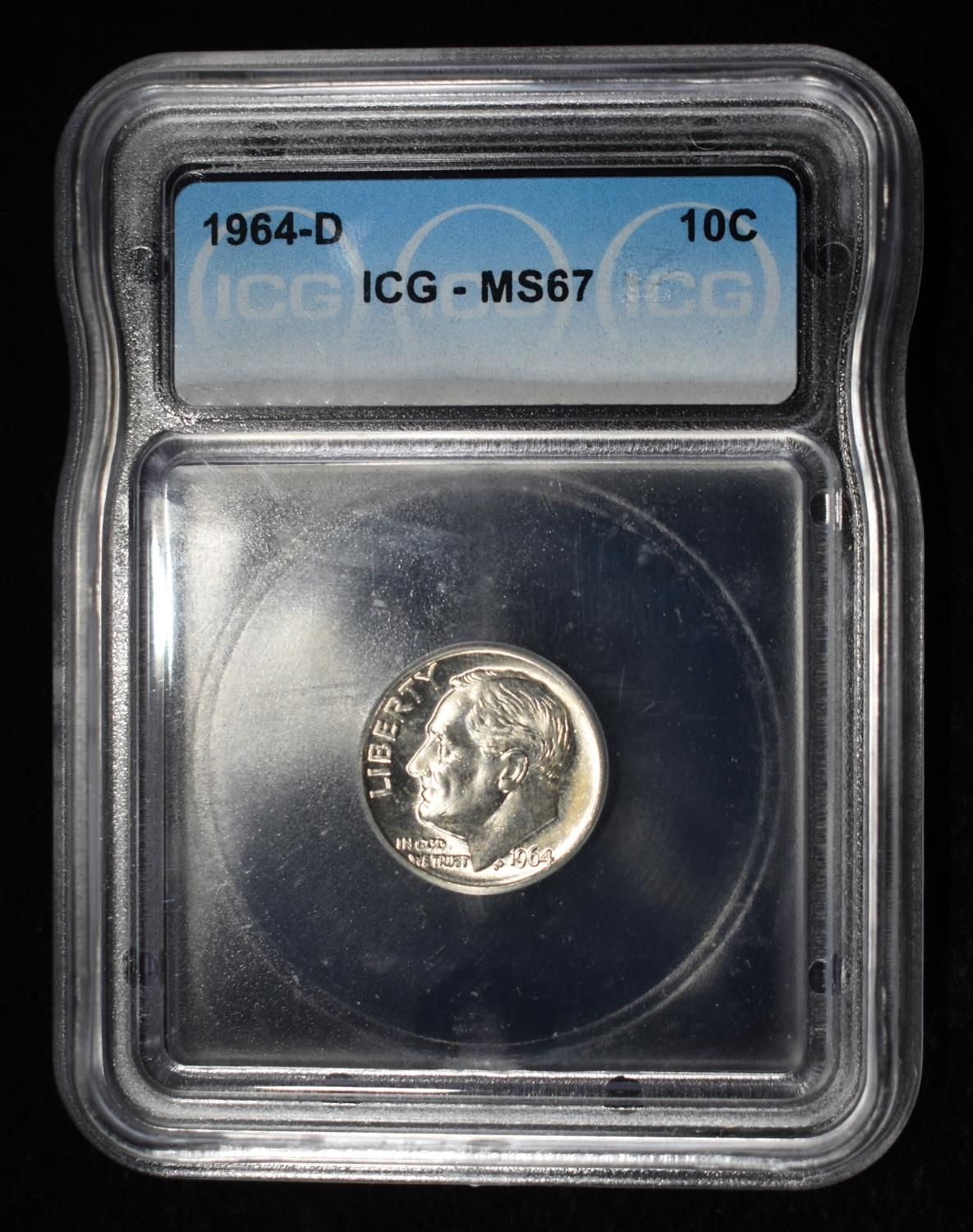 1964-D ROOSEVELT DIME ICG MS67