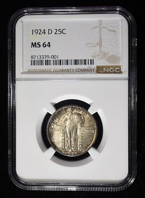 1924-D STANDING LIBERTY QUARTER NGC MS64. CHECK OUT OUR UPCOMING AUCTIONS ESTIMATE $420 - $470.