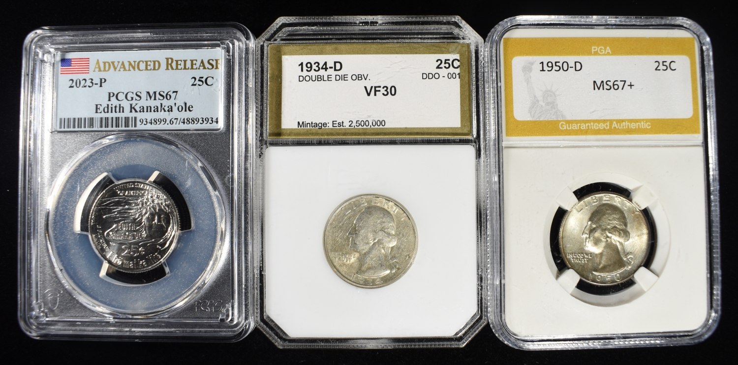(3) GRADED WASHINGTON QUARTERS
