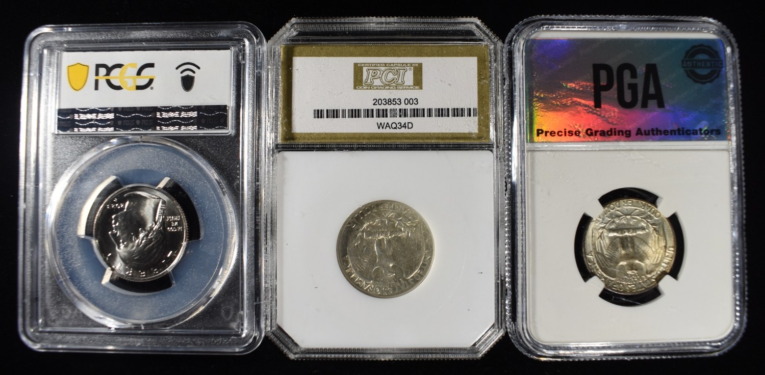 (3) GRADED WASHINGTON QUARTERS