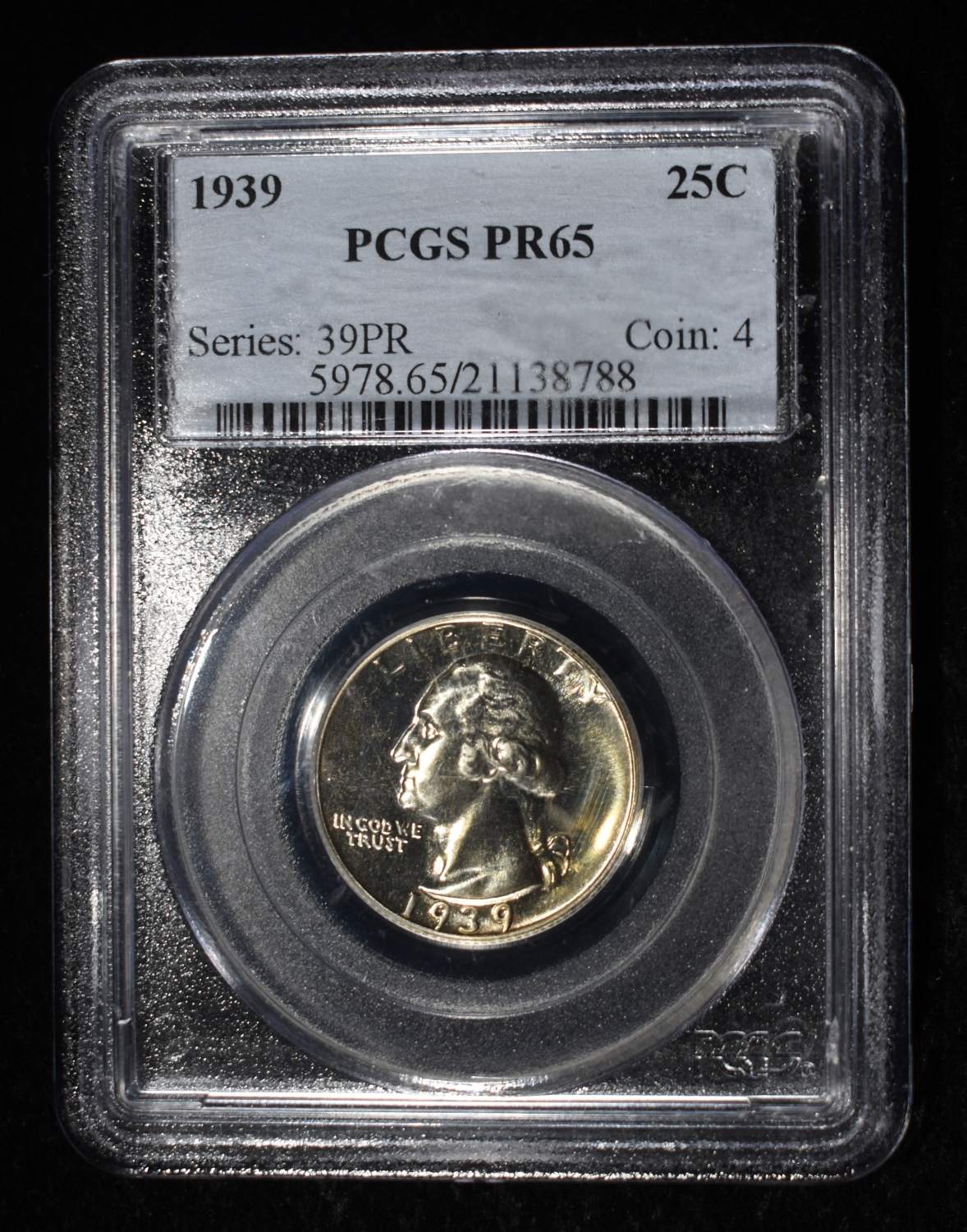 1939 WASHINGTON QUARTER PCGS PR65