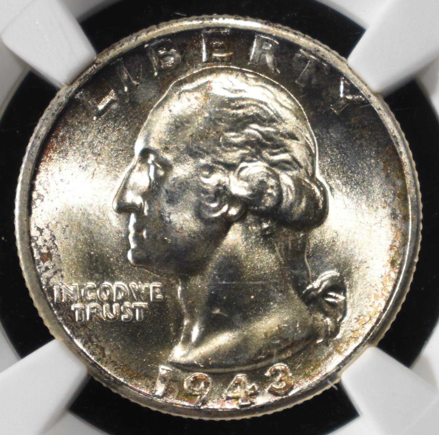 1943-D WASHINGTON QUARTER NGC MS67