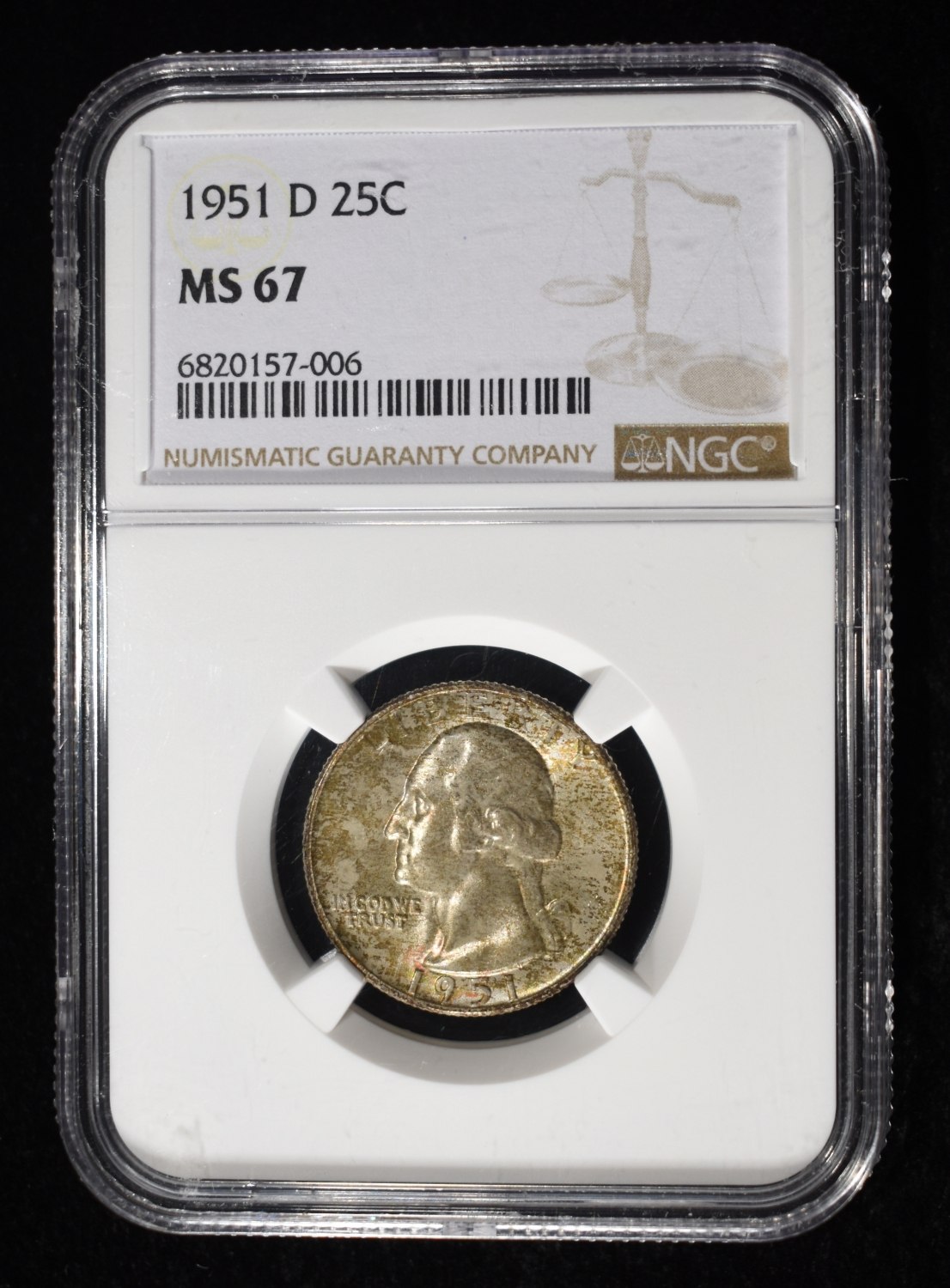 1951-D WASHINGTON QUARTER NGC MS67