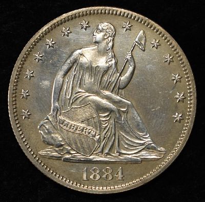 1884 SEATED LIBERTY HALF DOLLAR GEM PROOF. BID WITH SILVER CITY AUCTIONS ESTIMATE $2000 - $2500.