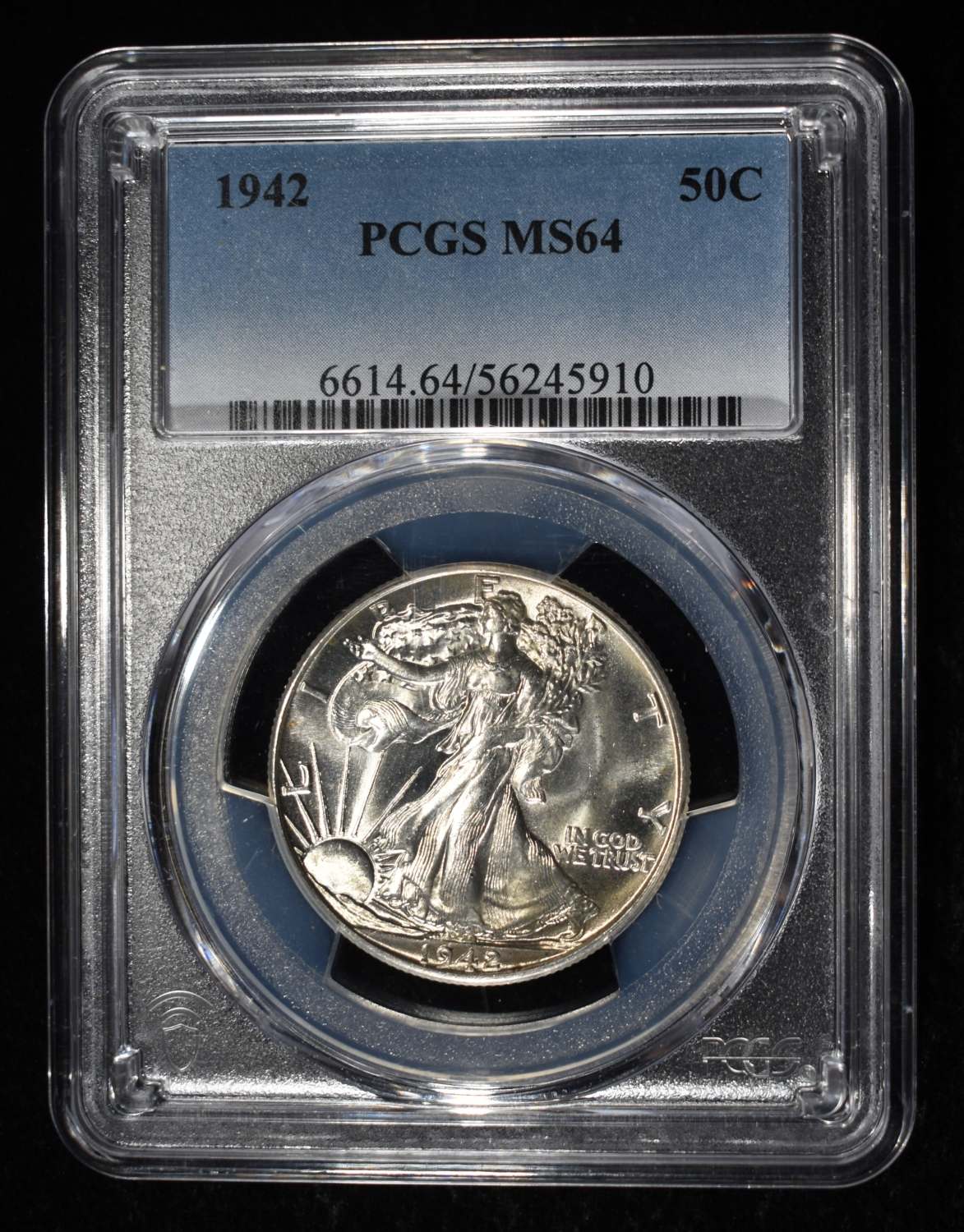 1942 WALKING LIBERTY HALF PCGS MS-64