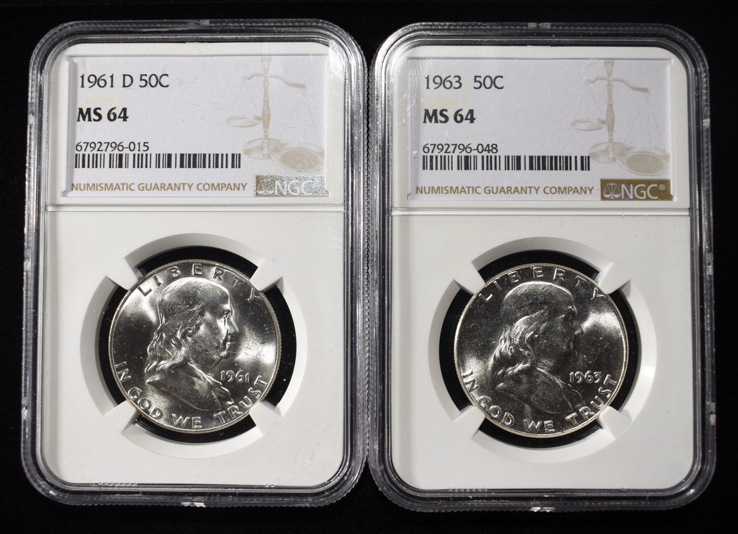 1961-D & 1963 FRANKLIN HALF DOLLARS NGC MS64