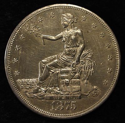 1875-CC TRADE DOLLAR AU/BU. WEEKLY COIN & CURRENCY AUCTIONS ESTIMATE $2500 - $3000.