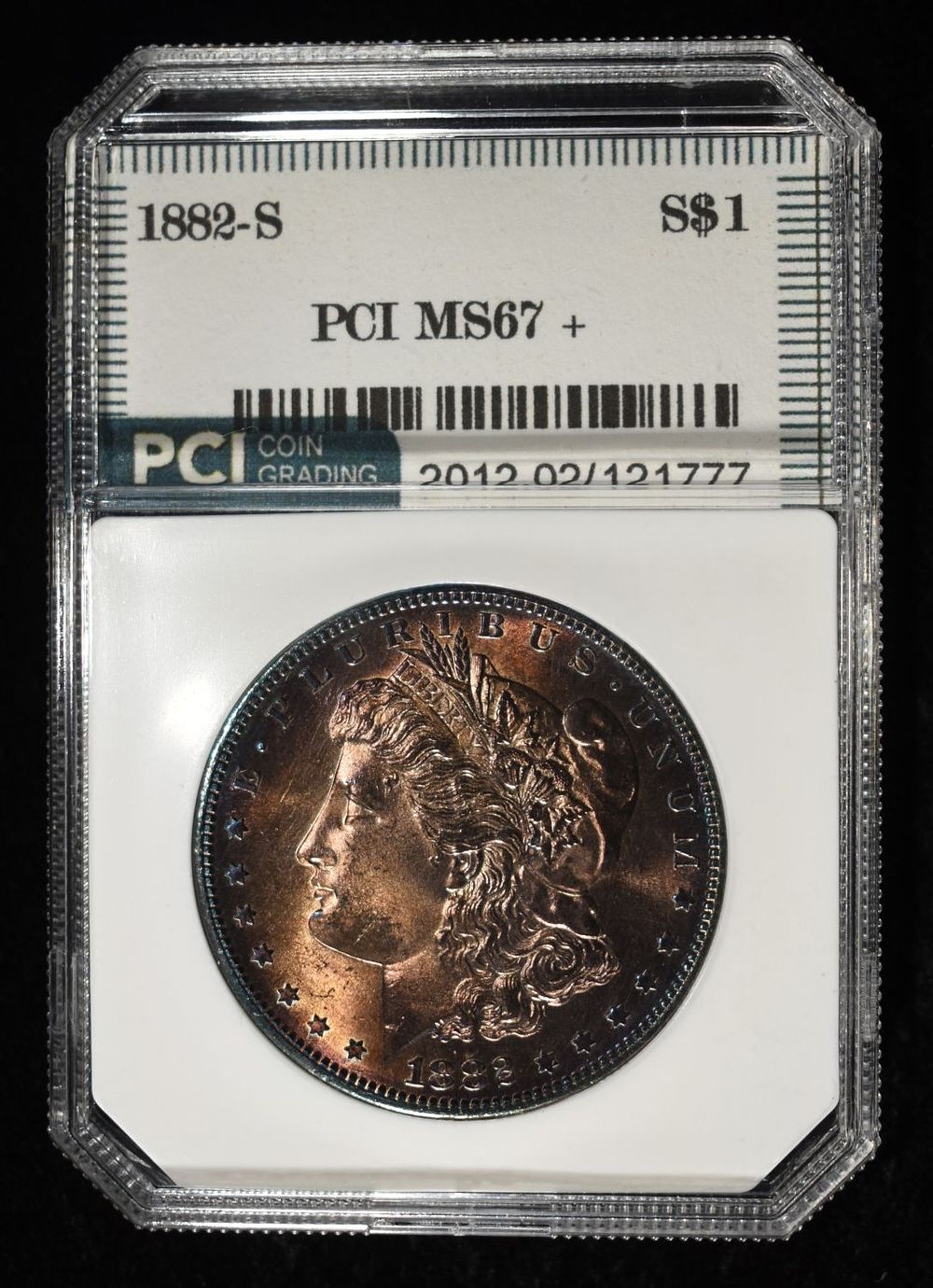 1882-S MORGAN DOLLAR PCI SUPERB GEM BU. BID WITH SILVER CITY AUCTIONS ESTIMATE $260 - $310.