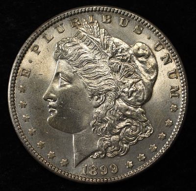 1899 MORGAN DOLLAR BU. TOP RATED AUCTION HOUSE ESTIMATE $250 - $300.