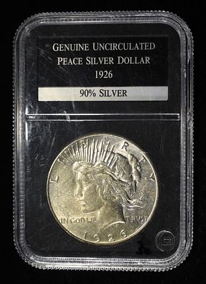 1926-S PEACE DOLLAR PCS UNC. LEADERS IN ON-LINE AUCTIONS ESTIMATE $110 - $160.