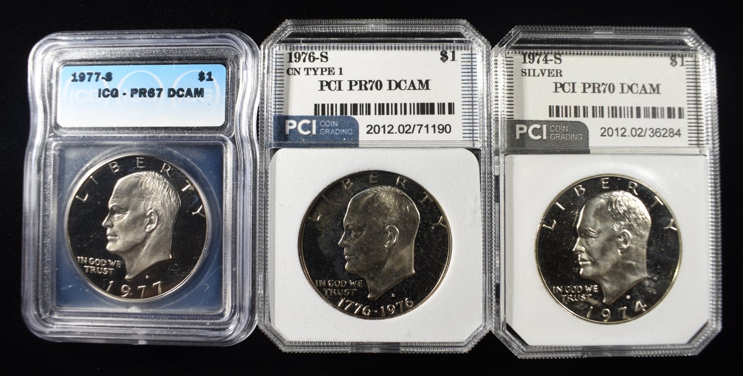 (3) GRADED EISENHOWER DOLLARS