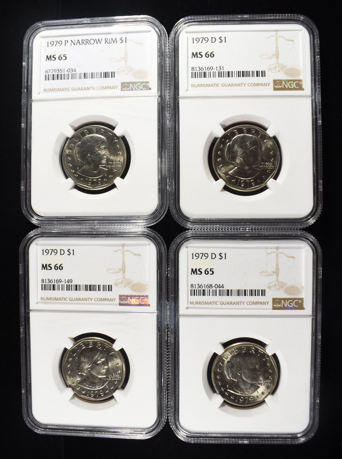 1979-P NR & (3) 1979-D SBA DOLLARS NGC MS65-66