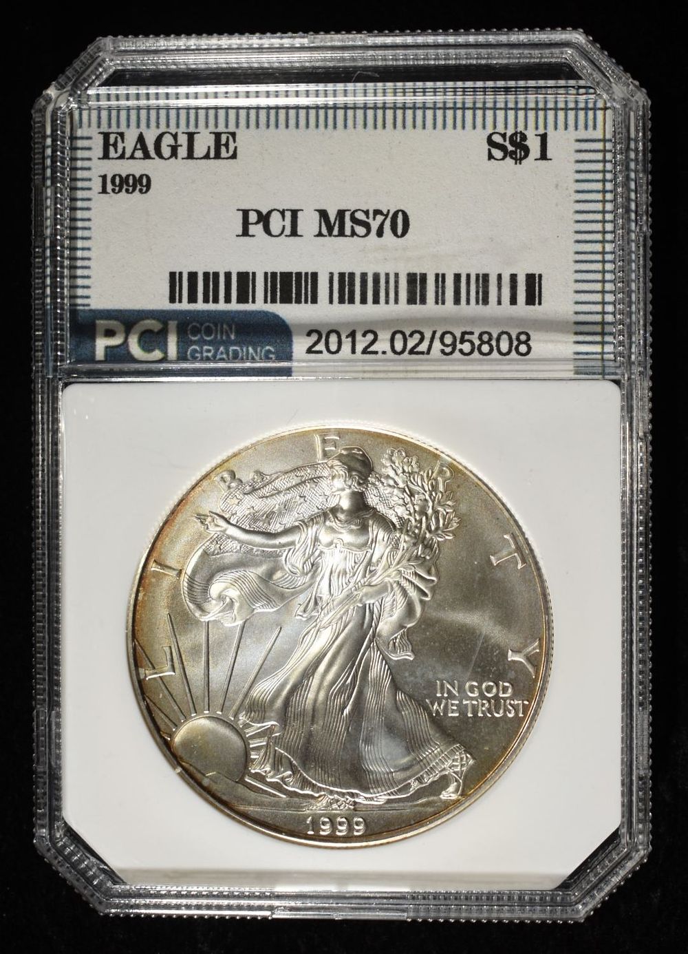 1999 AMERICAN SILVER EAGLE PCI PERFECT GEM BU. LEADERS IN ON-LINE AUCTIONS ESTIMATE $100 - $150.